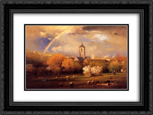 Etretat, Normandy 24x18 Black Ornate Wood Framed Art Print Poster with Double Matting by Inness, George