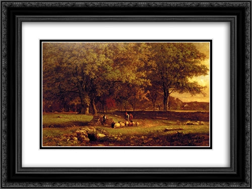 Evening 24x18 Black Ornate Wood Framed Art Print Poster with Double Matting by Inness, George