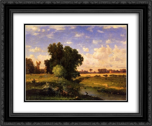Hackensack Meadows, Sunset 24x20 Black Ornate Wood Framed Art Print Poster with Double Matting by Inness, George