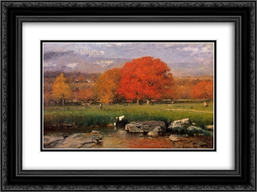 Morning, Catskill Valley 24x18 Black Ornate Wood Framed Art Print Poster with Double Matting by Inness, George