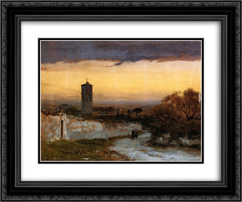 Monastery at Albano 24x20 Black Ornate Wood Framed Art Print Poster with Double Matting by Inness, George