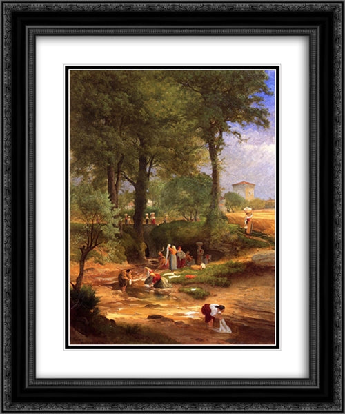 Washing Day near Perugia 20x24 Black Ornate Wood Framed Art Print Poster with Double Matting by Inness, George
