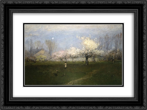Spring Blossoms, Montclair, New Jersey 24x18 Black Ornate Wood Framed Art Print Poster with Double Matting by Inness, George