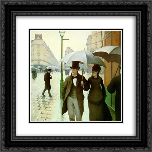 Paris Street 20x20 Black Ornate Wood Framed Art Print Poster with Double Matting by Caillebotte, Gustave