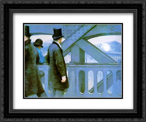 On the Europe Bridge 24x20 Black Ornate Wood Framed Art Print Poster with Double Matting by Caillebotte, Gustave