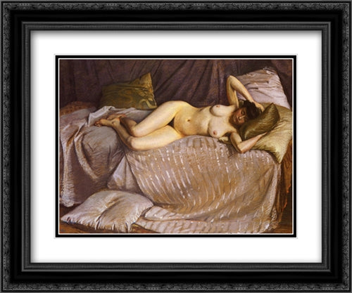 Naked Woman Lying on a Couch 24x20 Black Ornate Wood Framed Art Print Poster with Double Matting by Caillebotte, Gustave