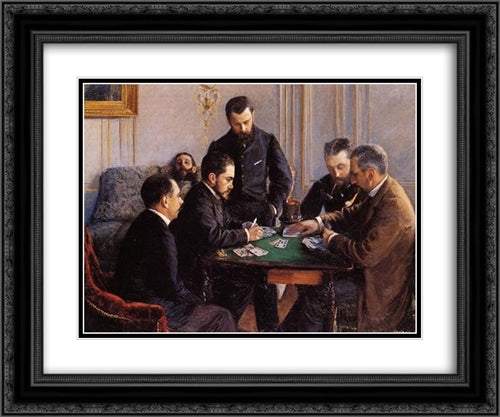 Game of Bezique 24x20 Black Ornate Wood Framed Art Print Poster with Double Matting by Caillebotte, Gustave