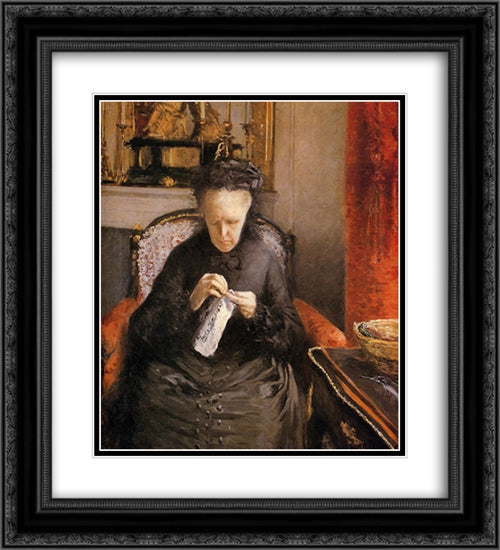 Portait of Madame Martial Caillebote (the artist's mother) 20x22 Black Ornate Wood Framed Art Print Poster with Double Matting by Caillebotte, Gustave