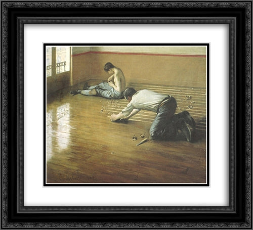 The Floor Scrapers 22x20 Black Ornate Wood Framed Art Print Poster with Double Matting by Caillebotte, Gustave