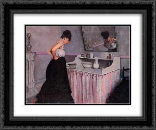 Woman at a Dressing Table 24x20 Black Ornate Wood Framed Art Print Poster with Double Matting by Caillebotte, Gustave