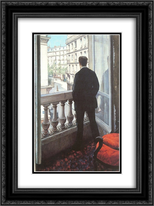 A Young Man at His Window 18x24 Black Ornate Wood Framed Art Print Poster with Double Matting by Caillebotte, Gustave