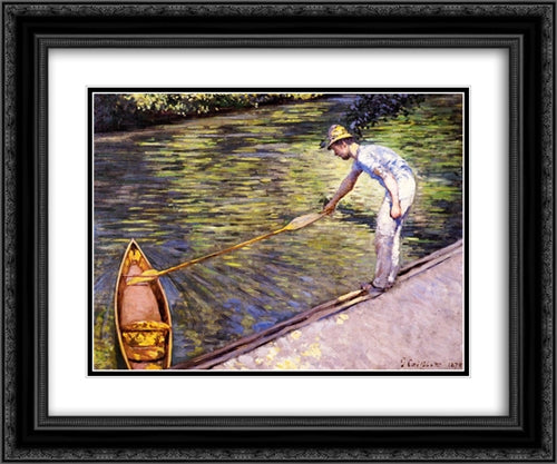 Boater Pulling on His Perissoire 24x20 Black Ornate Wood Framed Art Print Poster with Double Matting by Caillebotte, Gustave