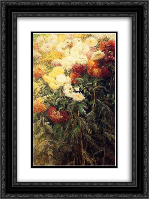 Chrysanthemums, Garden at Petit Gennevilliers 18x24 Black Ornate Wood Framed Art Print Poster with Double Matting by Caillebotte, Gustave