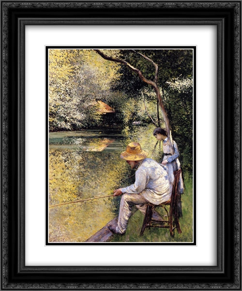 Fishing 20x24 Black Ornate Wood Framed Art Print Poster with Double Matting by Caillebotte, Gustave