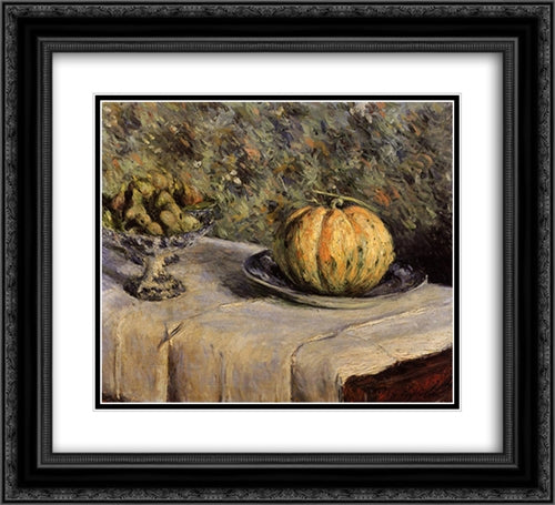 Melon and Bowl of Figs 22x20 Black Ornate Wood Framed Art Print Poster with Double Matting by Caillebotte, Gustave