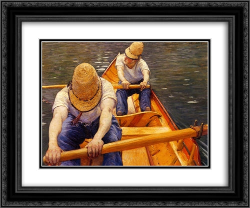 Oarsmen 24x20 Black Ornate Wood Framed Art Print Poster with Double Matting by Caillebotte, Gustave