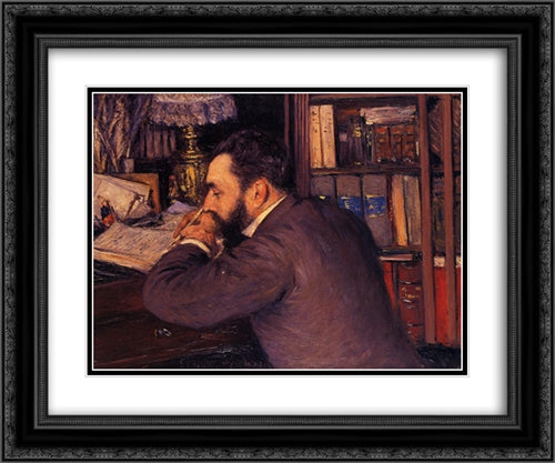 Portrait of Henri Cordier 24x20 Black Ornate Wood Framed Art Print Poster with Double Matting by Caillebotte, Gustave