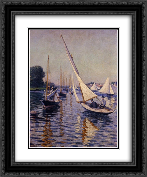 Regatta at Argenteuil 20x24 Black Ornate Wood Framed Art Print Poster with Double Matting by Caillebotte, Gustave