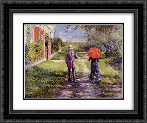 Rising Road 24x20 Black Ornate Wood Framed Art Print Poster with Double Matting by Caillebotte, Gustave