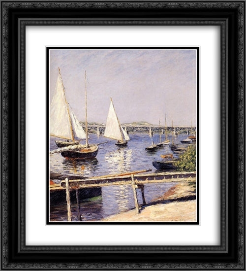 Sailing Boats at Argenteuil 20x22 Black Ornate Wood Framed Art Print Poster with Double Matting by Caillebotte, Gustave