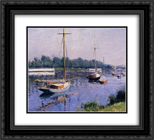 The Basin at Argenteuil 22x20 Black Ornate Wood Framed Art Print Poster with Double Matting by Caillebotte, Gustave