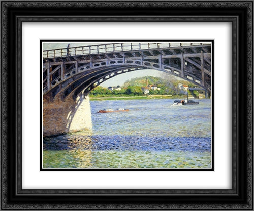 The Argenteuil Bridge and the Seine 24x20 Black Ornate Wood Framed Art Print Poster with Double Matting by Caillebotte, Gustave