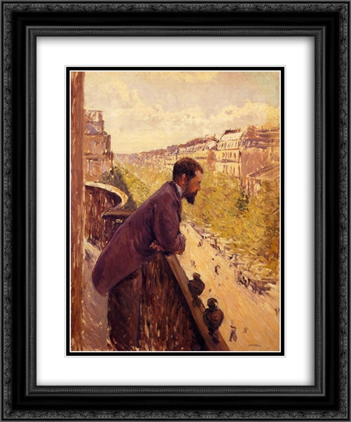 The Man on the Balcony 20x24 Black Ornate Wood Framed Art Print Poster with Double Matting by Caillebotte, Gustave