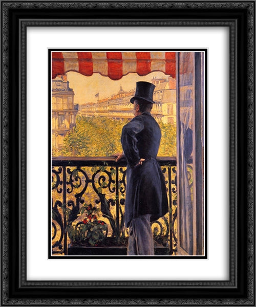 The Man on the Balcony 20x24 Black Ornate Wood Framed Art Print Poster with Double Matting by Caillebotte, Gustave