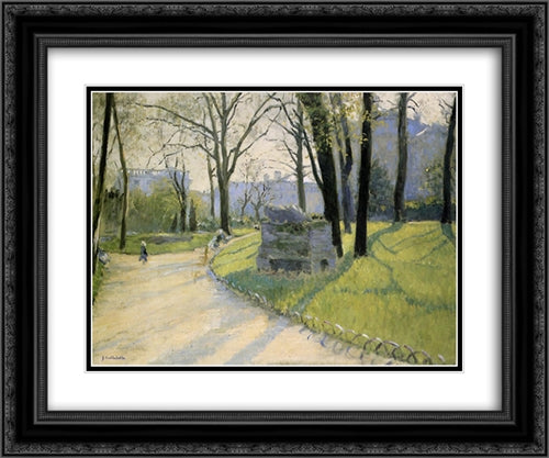 The Parc Monceau 24x20 Black Ornate Wood Framed Art Print Poster with Double Matting by Caillebotte, Gustave