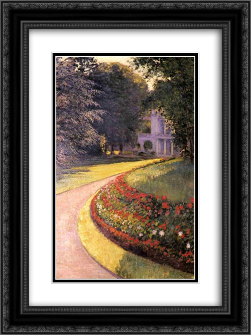 The Park at Yerres 18x24 Black Ornate Wood Framed Art Print Poster with Double Matting by Caillebotte, Gustave