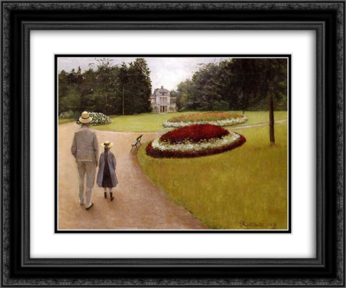 The Park on the Caillebotte Property at Yerres 24x20 Black Ornate Wood Framed Art Print Poster with Double Matting by Caillebotte, Gustave