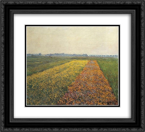 The Yellow Fields at Gennevilliers 22x20 Black Ornate Wood Framed Art Print Poster with Double Matting by Caillebotte, Gustave