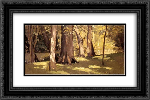 The Yerres, Effect of Light 24x16 Black Ornate Wood Framed Art Print Poster with Double Matting by Caillebotte, Gustave