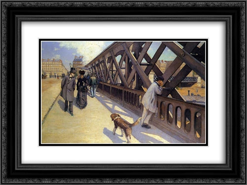 The Pont du Europe 24x18 Black Ornate Wood Framed Art Print Poster with Double Matting by Caillebotte, Gustave