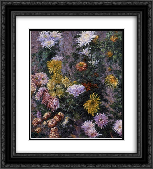 White and Yellow Chrysanthemums, Garden at Petit Gennevilliers 20x22 Black Ornate Wood Framed Art Print Poster with Double Matting by Caillebotte, Gustave