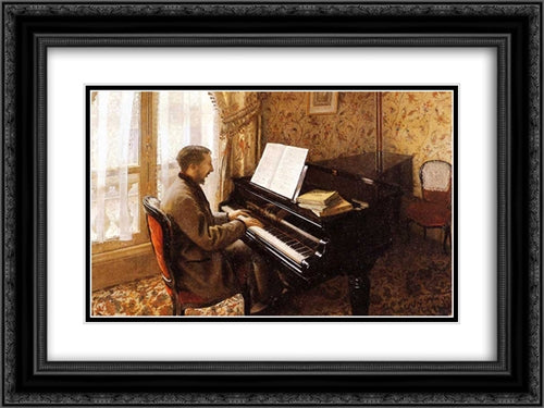 Young Man Playing the Piano 24x18 Black Ornate Wood Framed Art Print Poster with Double Matting by Caillebotte, Gustave