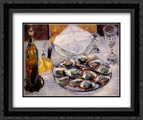 Still Life: Oysters 24x20 Black Ornate Wood Framed Art Print Poster with Double Matting by Caillebotte, Gustave