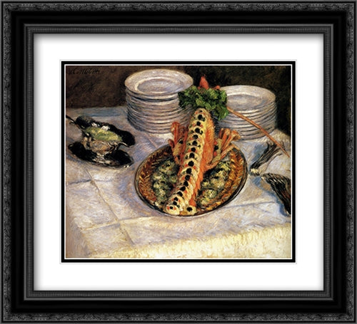 Still Life With Crayfish 22x20 Black Ornate Wood Framed Art Print Poster with Double Matting by Caillebotte, Gustave