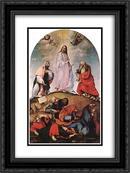 Transfiguration 18x24 Black Ornate Wood Framed Art Print Poster with Double Matting by Lotto, Lorenzo