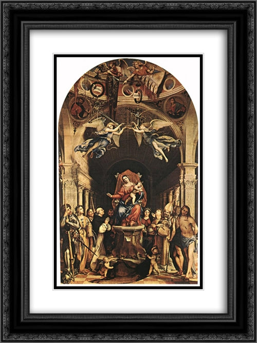 Madonna with the Child and Saints 18x24 Black Ornate Wood Framed Art Print Poster with Double Matting by Lotto, Lorenzo