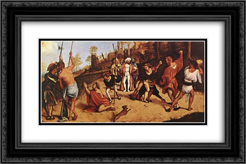 The Martyrdom of St Stephen 24x16 Black Ornate Wood Framed Art Print Poster with Double Matting by Lotto, Lorenzo