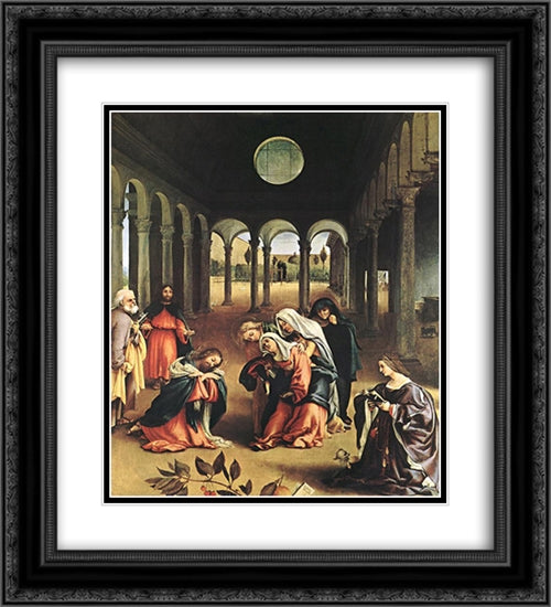 Christ Taking Leave of his Mother 20x22 Black Ornate Wood Framed Art Print Poster with Double Matting by Lotto, Lorenzo