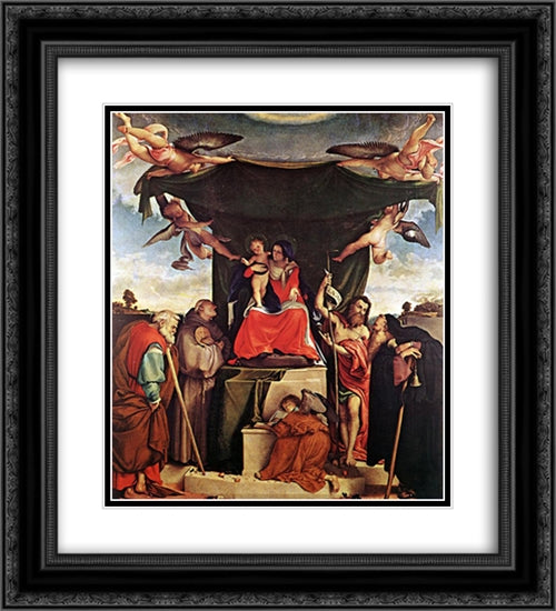 Madonna and Child with Saints 20x22 Black Ornate Wood Framed Art Print Poster with Double Matting by Lotto, Lorenzo