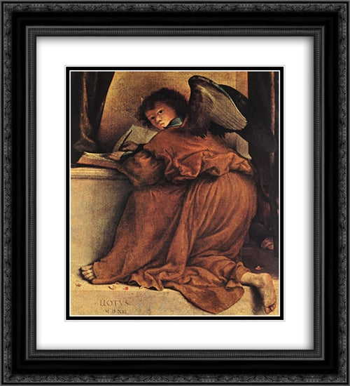 Madonna and Child with Saints [detail: 1] 20x22 Black Ornate Wood Framed Art Print Poster with Double Matting by Lotto, Lorenzo