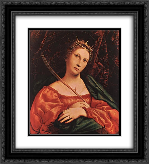 St Catherine of Alexandria 20x22 Black Ornate Wood Framed Art Print Poster with Double Matting by Lotto, Lorenzo