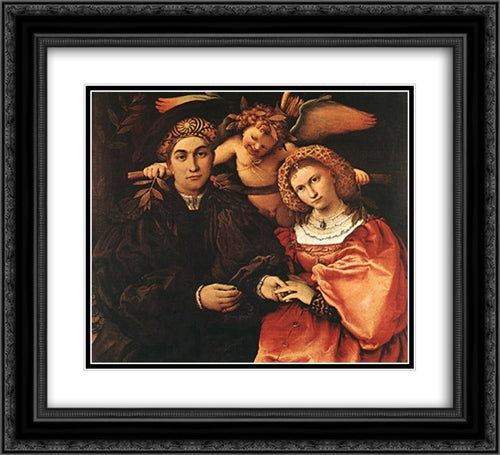 Messer Marsilio and his Wife 22x20 Black Ornate Wood Framed Art Print Poster with Double Matting by Lotto, Lorenzo