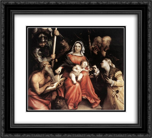 Mystic Marriage of St Catherine 22x20 Black Ornate Wood Framed Art Print Poster with Double Matting by Lotto, Lorenzo