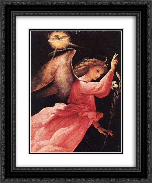 Angel Annunciating 20x24 Black Ornate Wood Framed Art Print Poster with Double Matting by Lotto, Lorenzo