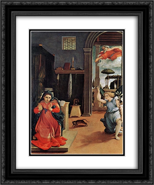 Annunciation 20x24 Black Ornate Wood Framed Art Print Poster with Double Matting by Lotto, Lorenzo