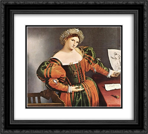 Lucretia 22x20 Black Ornate Wood Framed Art Print Poster with Double Matting by Lotto, Lorenzo